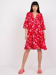 Červené letné vzorované šaty s výstrihom - L